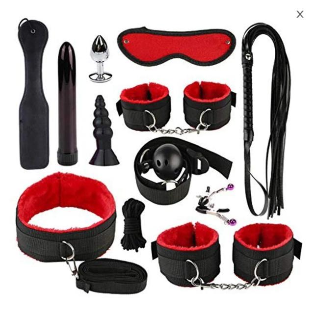 Bộ BDSM 12 Món Đỏ Đen Cao Cấp – Bondage Kit