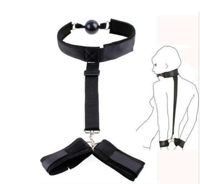 Dây Trói SM Còng Tay Phía Sau Kèm Vòng Cổ Bóng Ngậm Miệng