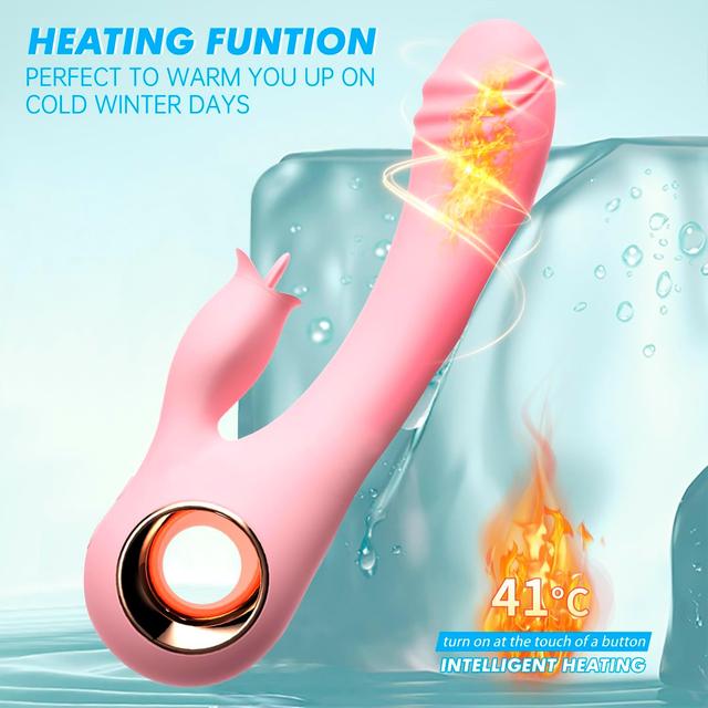 Máy rung có sưởi ấm và lưỡi liếm màu hồng dễ cầm tay