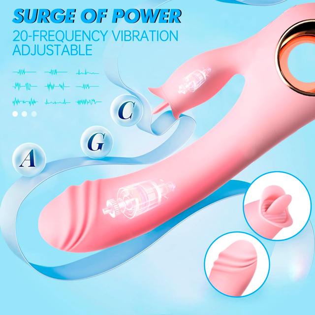 Máy rung có sưởi ấm và lưỡi liếm màu hồng dễ cầm tay