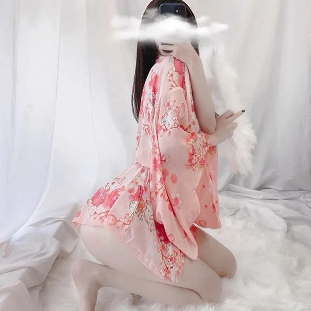 Áo choàng ngủ Kimono hoa anh đào sexy gợi cảm áo khoác nữ ngoài cosplay cổ trang Nhật Bản quyến rũ  N742