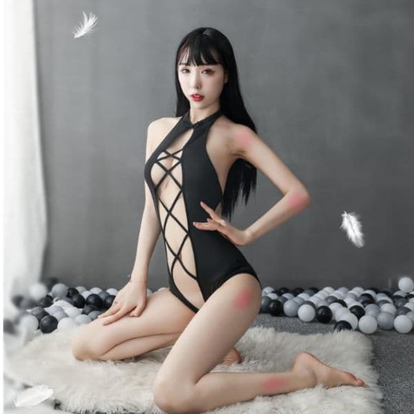 Đồ ngủ sexy, Body xuyên thấu sexy – Đồ ngủ liền thân khoét hông buộc dây quyến rũ