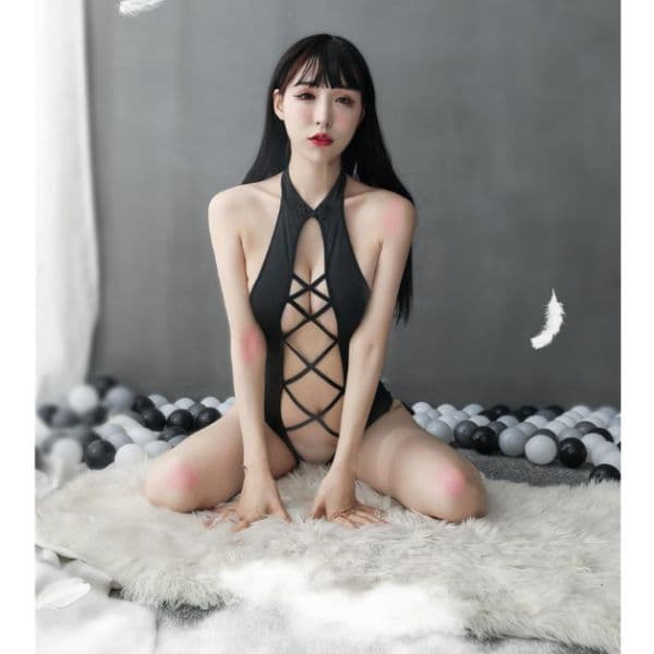 Đồ ngủ sexy, Body xuyên thấu sexy – Đồ ngủ liền thân khoét hông buộc dây quyến rũ