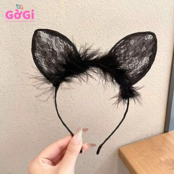 Cài tóc tay mèo có long vũ dễ thương, phụ kiện cosplay (đen, trắng)