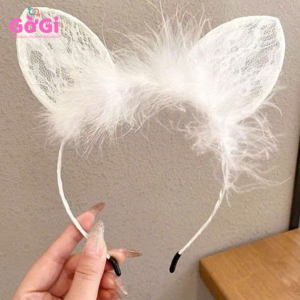 Cài tóc tay mèo có long vũ dễ thương, phụ kiện cosplay (đen, trắng)