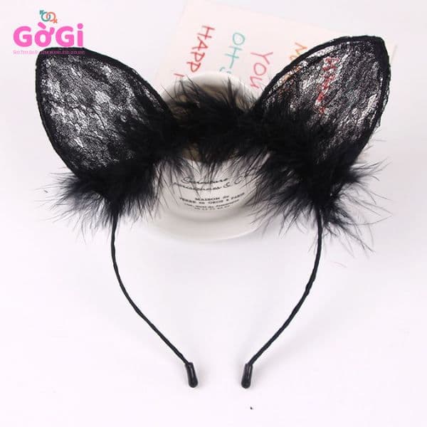 Cài tóc tay mèo có long vũ dễ thương, phụ kiện cosplay (đen, trắng)