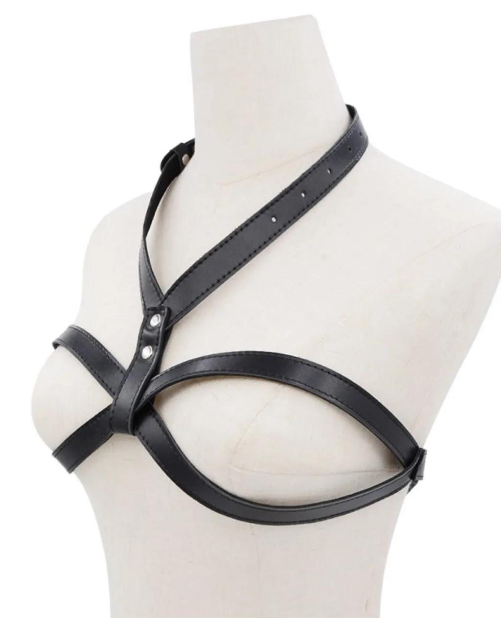 Áo Harness Ngực Da PU Có Dây Cổ