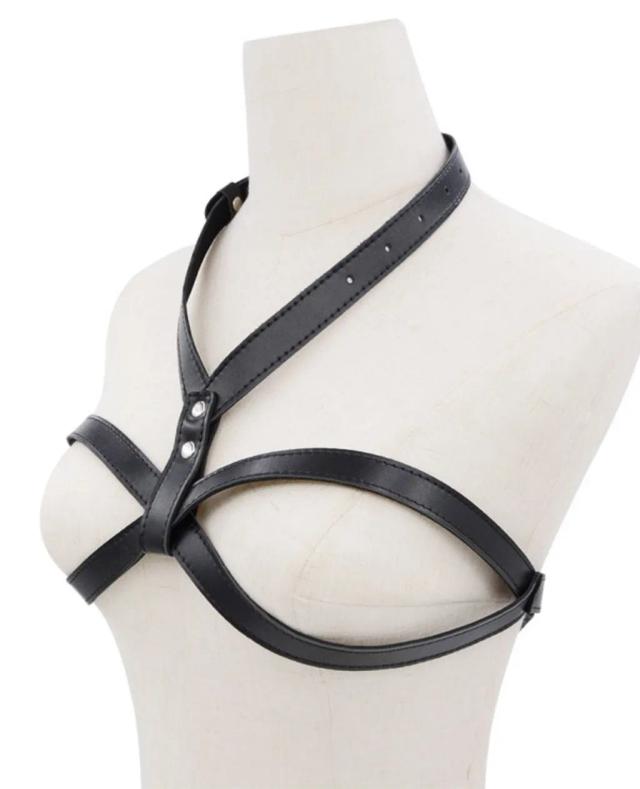 Áo Harness Ngực Da PU Có Dây Cổ