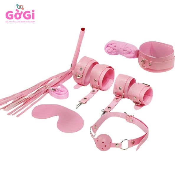 Bộ đồ chơi tình dục SM bằng da sang trọng 8 món màu hồng có lông dành cho người yêu