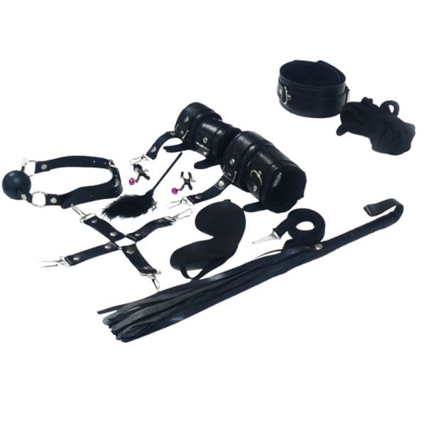 Bộ đồ chơi tình dục SM nhồi bông - màu đen da sang trọng 11 món dành cho người yêu