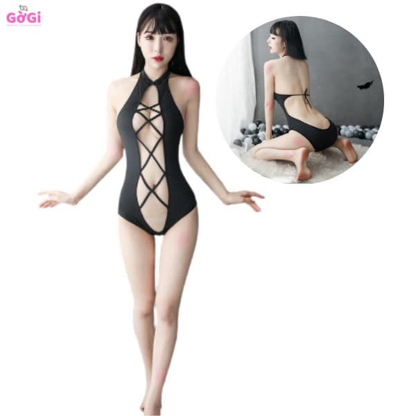 Đồ ngủ sexy, Body xuyên thấu sexy – Đồ ngủ liền thân khoét hông buộc dây quyến rũ