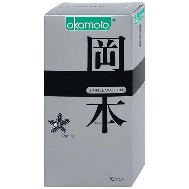 Bao cao su Okamoto Skinless skin Vanilla mềm mại, dẻo dai (10 cái)