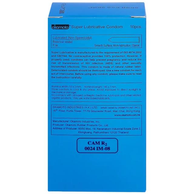 Bao cao su Okamoto Skinless skin super lubricative siêu mỏng, dẻo dai và mềm mại (10 cái)