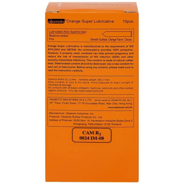 Bao cao su Okamoto Skinless skin Orange mềm mại, dẻo dai (10 cái)