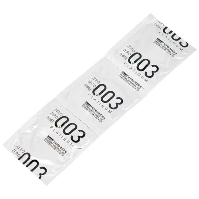 Bao cao su Okamoto 0.03 Platinum trong suốt, mềm mại, dùng để phòng tránh thai và ngăn ngừa HIV (3 cái)