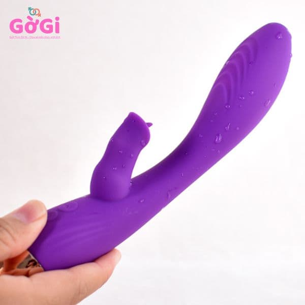 Máy rung đa tần số rung kép và làm ấm kết hợp lưỡi liếm màu tím