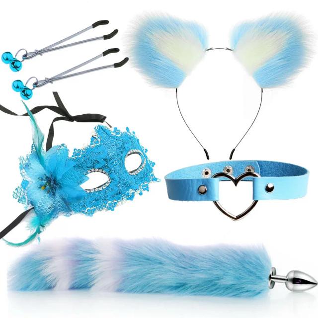 Bộ Đồ Chơi Cosplay 5 Món Phong Cách BDSM Sang Trọng Màu Xanh