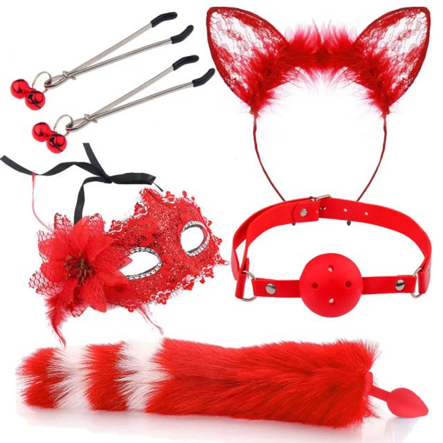 Bộ Đồ Chơi Cosplay 5 Món Phong Cách BDSM Sang Trọng Màu Đỏ