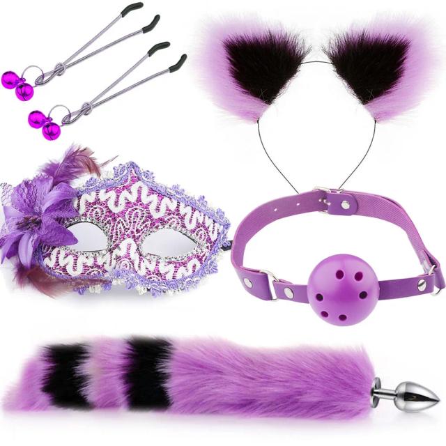 Bộ Đồ Chơi Cosplay 5 Món Phong Cách BDSM Sang Trọng Màu Tím