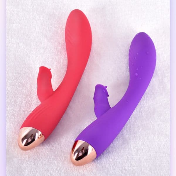 Máy rung đa tần số rung kép và làm ấm kết hợp lưỡi liếm màu tím