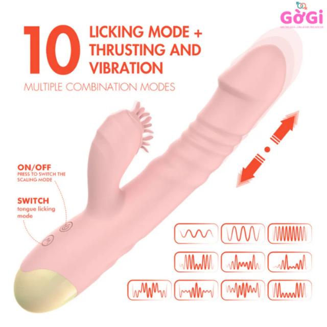 Dương Vật Giả Tự Thụt Cao Cấp 2 Đầu – 10 Chế Độ Thụt + 10 Rung, Sạc USB Siêu Êm