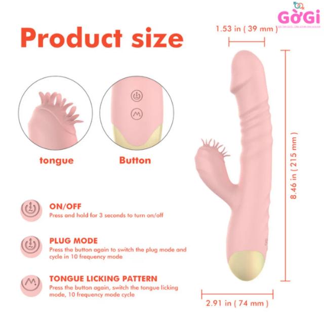 Dương Vật Giả Tự Thụt Cao Cấp 2 Đầu – 10 Chế Độ Thụt + 10 Rung, Sạc USB Siêu Êm