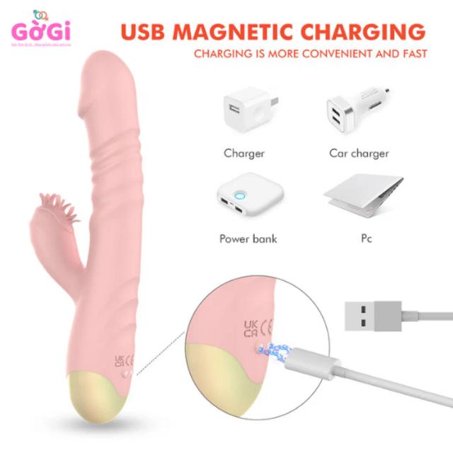 Dương Vật Giả Tự Thụt Cao Cấp 2 Đầu – 10 Chế Độ Thụt + 10 Rung, Sạc USB Siêu Êm