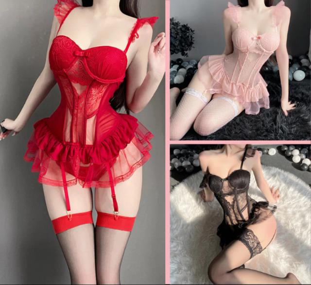 Đồ lót sexy ren có gọng nâng ngực kèm garter nịt tất gợi cảm cao cấp áo corset có đệm lót tôn dáng quyến rũ BIKI N805