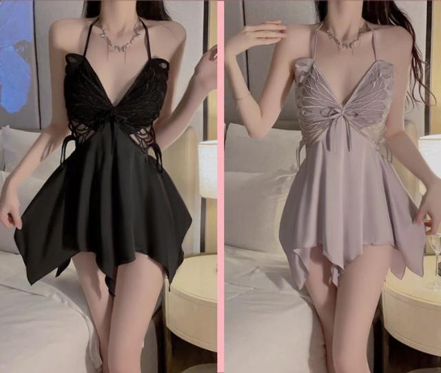 Váy ngủ sexy cánh bướm kèm đệm lót gợi cảm sang chảnh đầm mặc nhà lụa xòe tôn dáng quyển rũ  N134  Hỏa Tốc