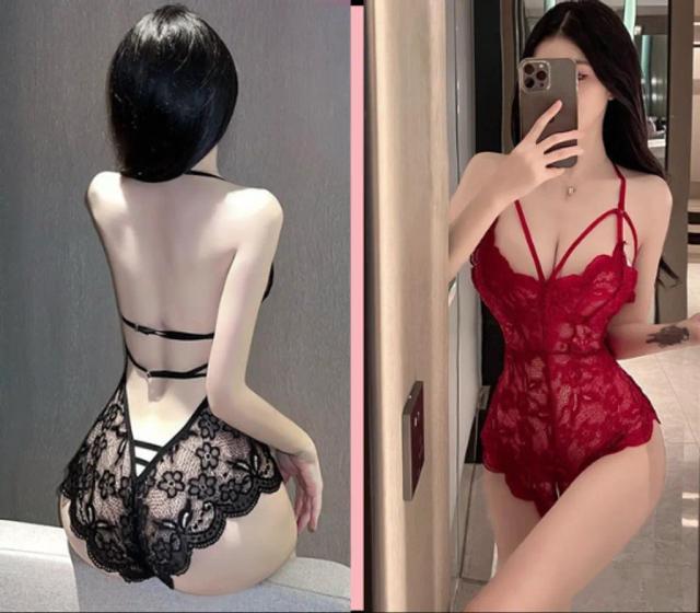 Bodysuits đồ lót liền thân xẻ đáy ren hoa sexy quyến rũ áo ngủ 1 mảnh phối dây ngực đen đỏ trắng gợi cảm  N906