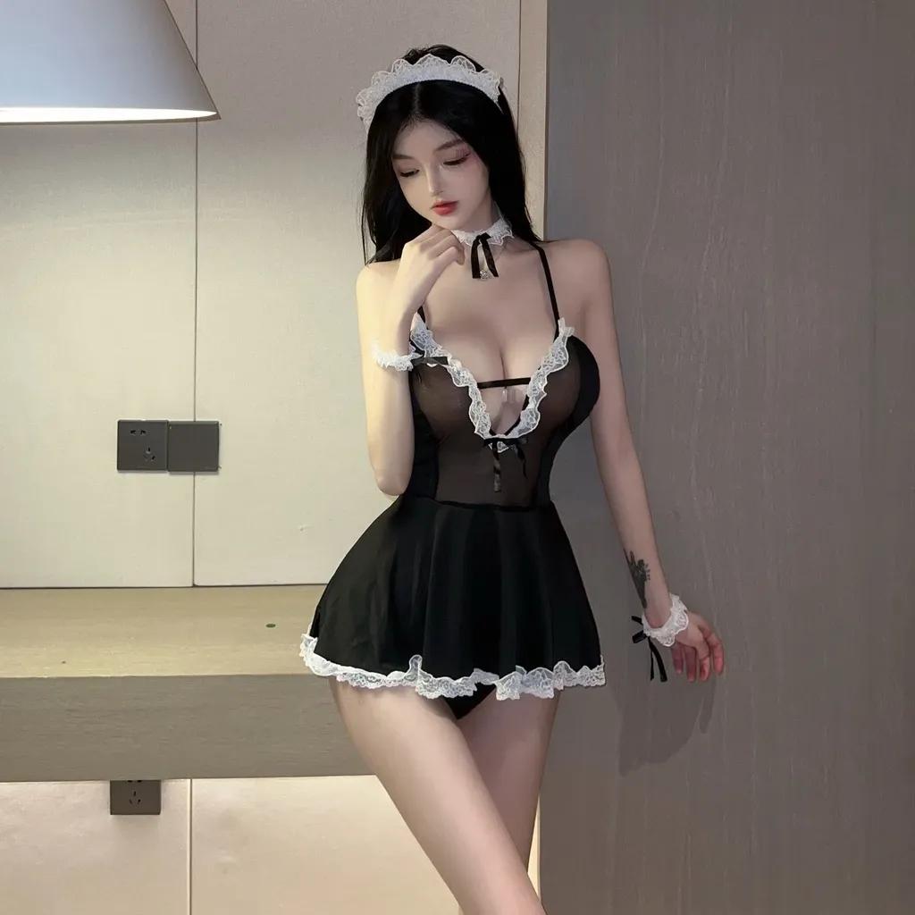Đồ cosplay hầu gái Nhật anime hở ngực đen sexy gợi cảm váy nàng hầu maid kèm phụ kiện dễ thương N778