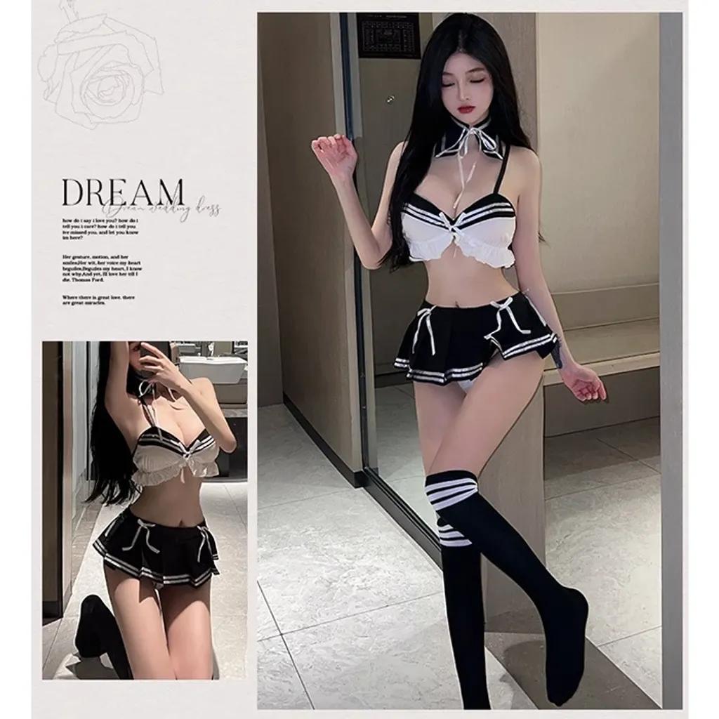 Cosplay học sinh anime kèm vòng cổ siêu dễ thương sexy váy nữ sinh xếp ly tặng chip lọt khe đáng yêu N362