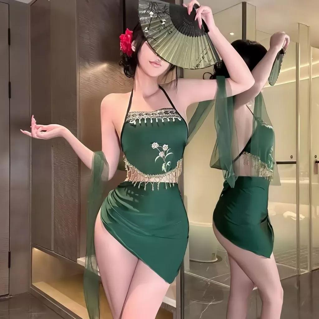 Đồ cosplay cổ trang trung quốc thêu hoa gợi cảm cao cấp set ngủ yếm Hán phục hở lưng quyến rũ thanh lịch N793