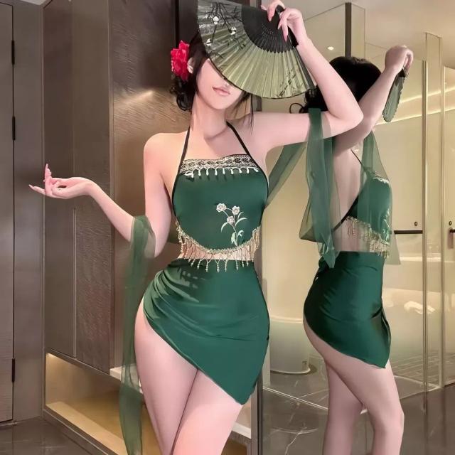 Đồ cosplay cổ trang trung quốc thêu hoa gợi cảm cao cấp set ngủ yếm Hán phục hở lưng quyến rũ thanh lịch N793