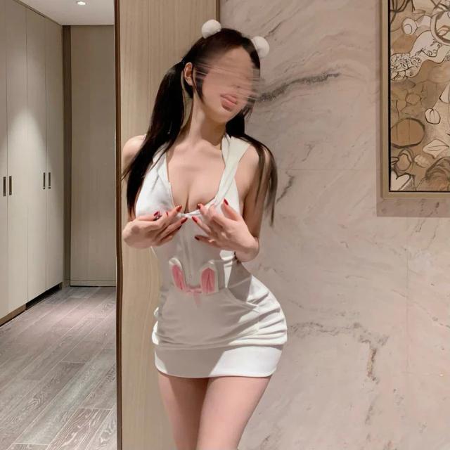 Váy body cosplay thỏ trắng có khoá kéo cực xinh đáng yêu áo hoodie bunny hở lưng quyến rũ gợi cảm N838