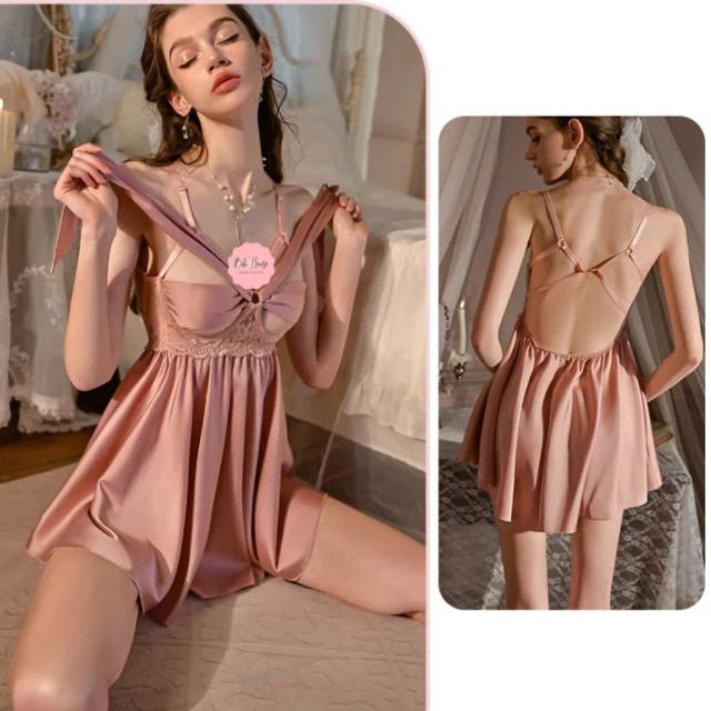 Váy ngủ lụa satin có gọng cột dây V1 cực xinh gợi cảm đầm 2 dây mặc nhà xẻ tà sau quyến rũ sang chảnh N210