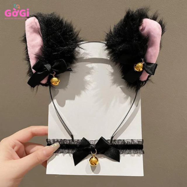 Băng Đô Tai Mèo Cosplay Kèm Chuông & Choker Nơ – Phụ Kiện Cute Gợi Cảm