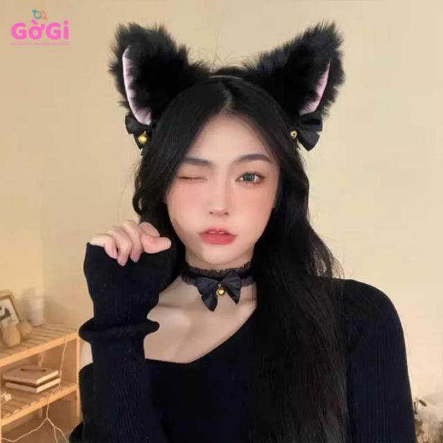 Băng Đô Tai Mèo Cosplay Kèm Chuông & Choker Nơ – Phụ Kiện Cute Gợi Cảm