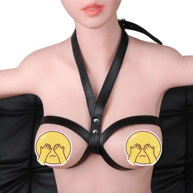 Áo Harness Ngực Da PU Có Dây Cổ