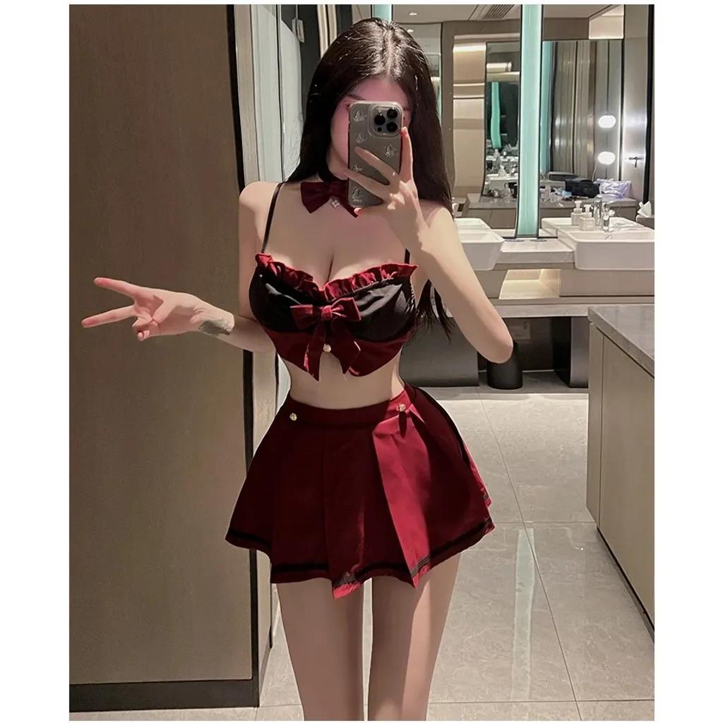 Đồ cosplay học sinh sexy đính nơ dễ thương thanh lịch váy ngủ xếp ly nữ sinh viên anime gợi cảm N862