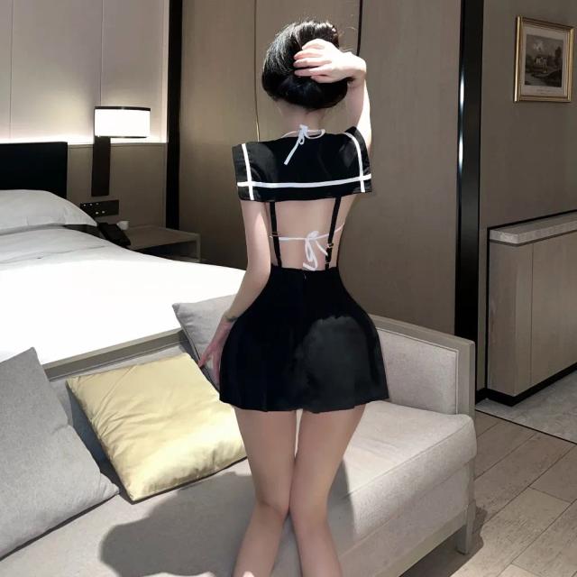 Cosplay sexy học sinh Nhật Bản anime hở ngực gợi cảm váy yếm thủy thủ kèm áo bra phối nơ đỏ dễ thương N365