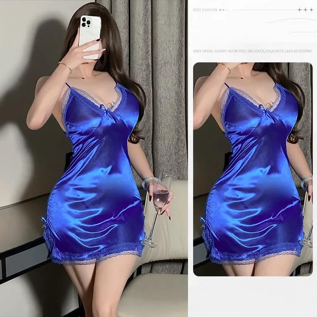 Váy ngủ 2 dây sexy phối ren xẻ tà siêu xinh gợi cảm đầm ngu nữ mặc nhà trơn tặng chip quyến rũ N207