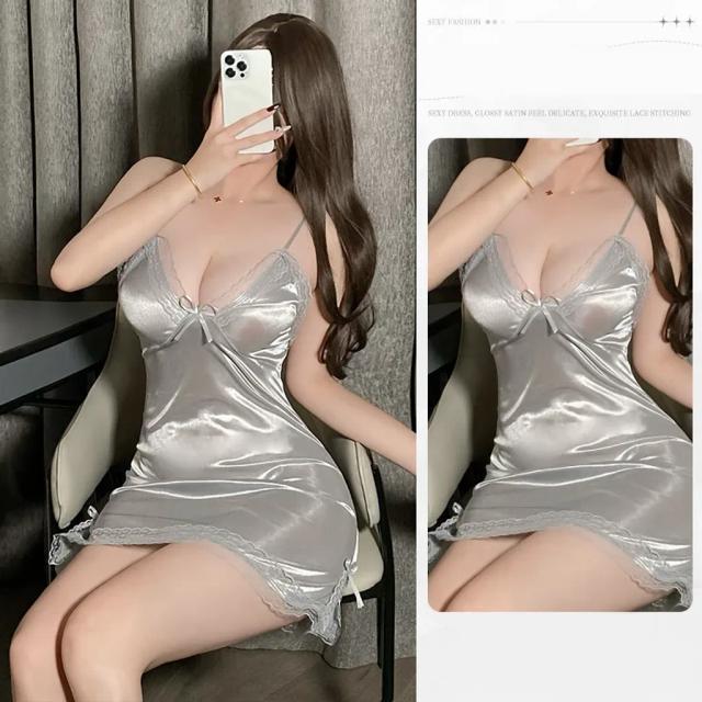 Váy ngủ 2 dây sexy phối ren xẻ tà siêu xinh gợi cảm đầm ngu nữ mặc nhà trơn tặng chip quyến rũ N207