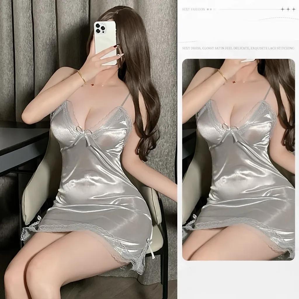 Váy ngủ 2 dây sexy phối ren xẻ tà siêu xinh gợi cảm đầm ngu nữ mặc nhà trơn tặng chip quyến rũ N207
