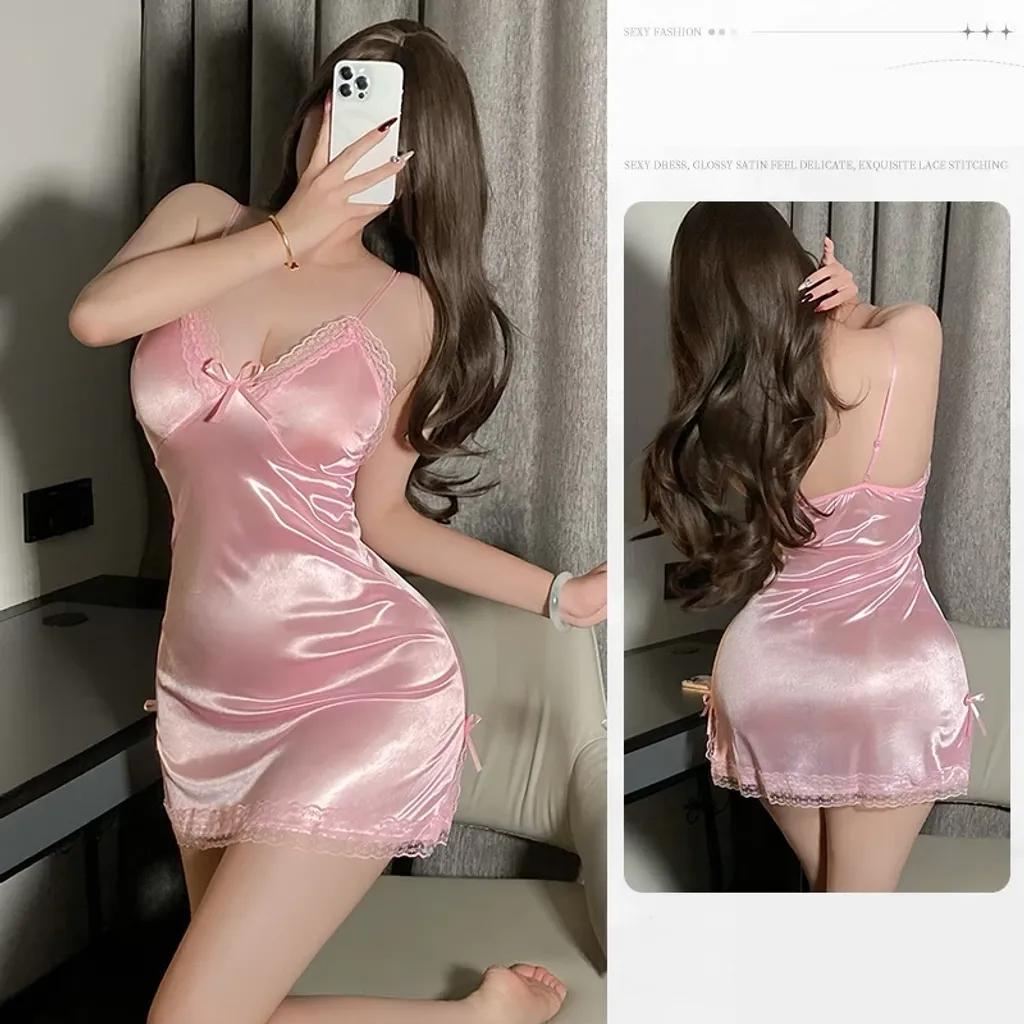 Váy ngủ 2 dây sexy phối ren xẻ tà siêu xinh gợi cảm đầm ngu nữ mặc nhà trơn tặng chip quyến rũ N207