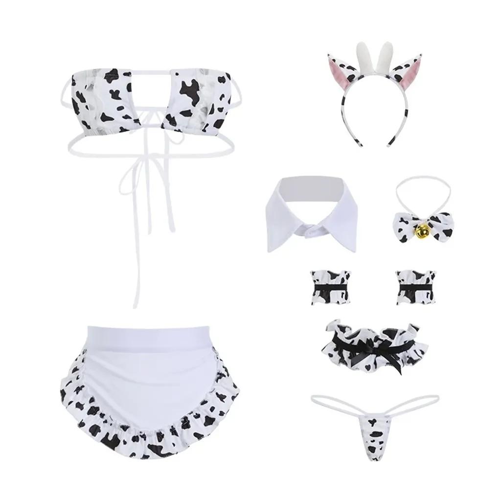 Cosplay bò sữa sexy có đuôi hở ngực gợi cảm cao cấp set ngủ bé bò kèm phụ kiện dễ thương quyến rũ N893