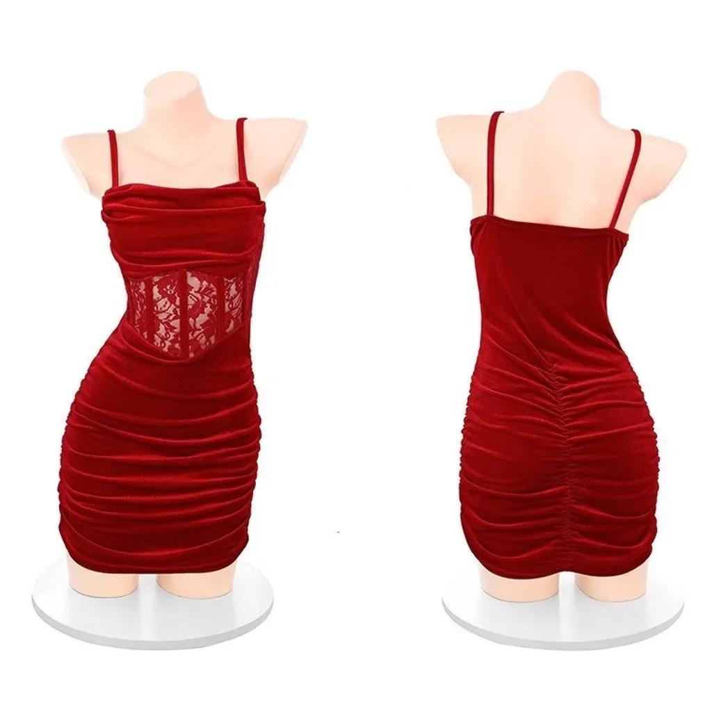 Váy body sexy nhung phối ren có đệm ngực xinh quyến rũ đầm 2 dây đi tiệc bar pub club sang chảnh gợi cảm N197