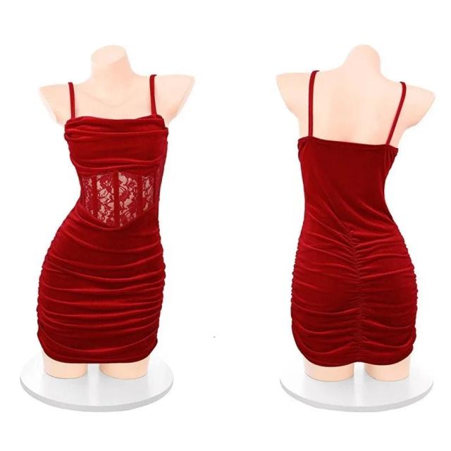 Váy body sexy nhung phối ren có đệm ngực xinh quyến rũ đầm 2 dây đi tiệc bar pub club sang chảnh gợi cảm N197