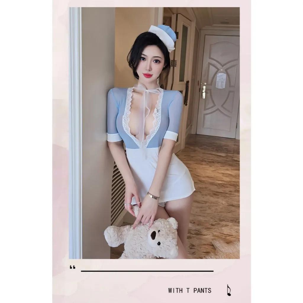 Cosplay tiếp viên hàng không ôm body tôn dáng gợi cảm set đồ ngủ thuỷ thủ xẻ ngực quyến rũ ngọt ngào N724