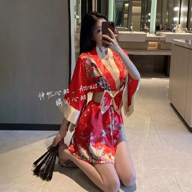Đồ ngủ kimono Nhât Bản xẻ ngực gợi cảm tinh tế cosplay sexy áo choàng ngủ hoa anh đào quyến rũ ngọt ngào N844